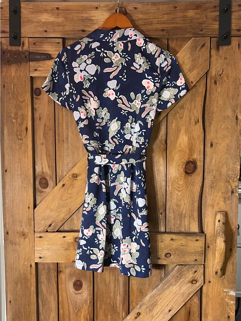 Wilfred Navy Floral Short-Sleeve Tie-Waist Mini Dress size XS - Picture 5 of 7
